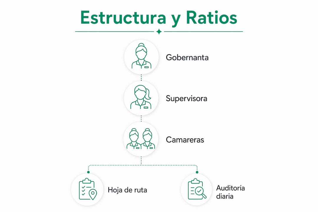 Infografía sobre la organización y los indicadores clave en el sector de limpieza