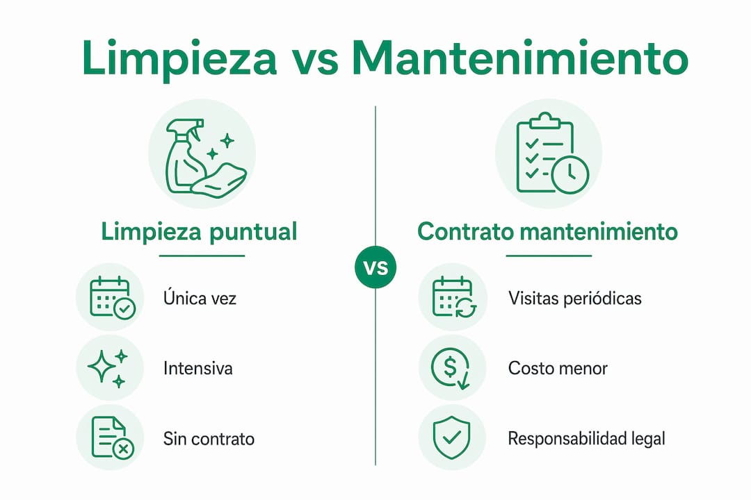 Infografía: diferencias clave entre limpieza puntual y mantenimiento