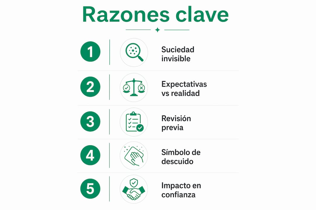 Infografía que explica los motivos más comunes por los que los usuarios mencionan suciedad en sus reseñas