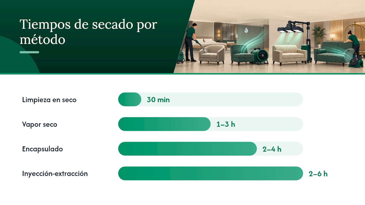 Tabla comparativa de métodos para secar tapicerías