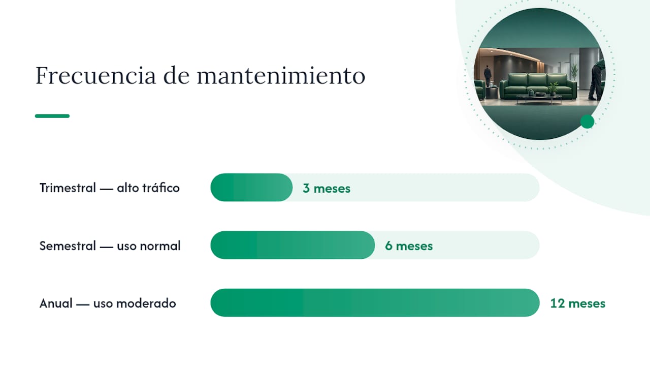 Infografía sobre los diferentes tipos de contratos de mantenimiento y sus periodos de revisión