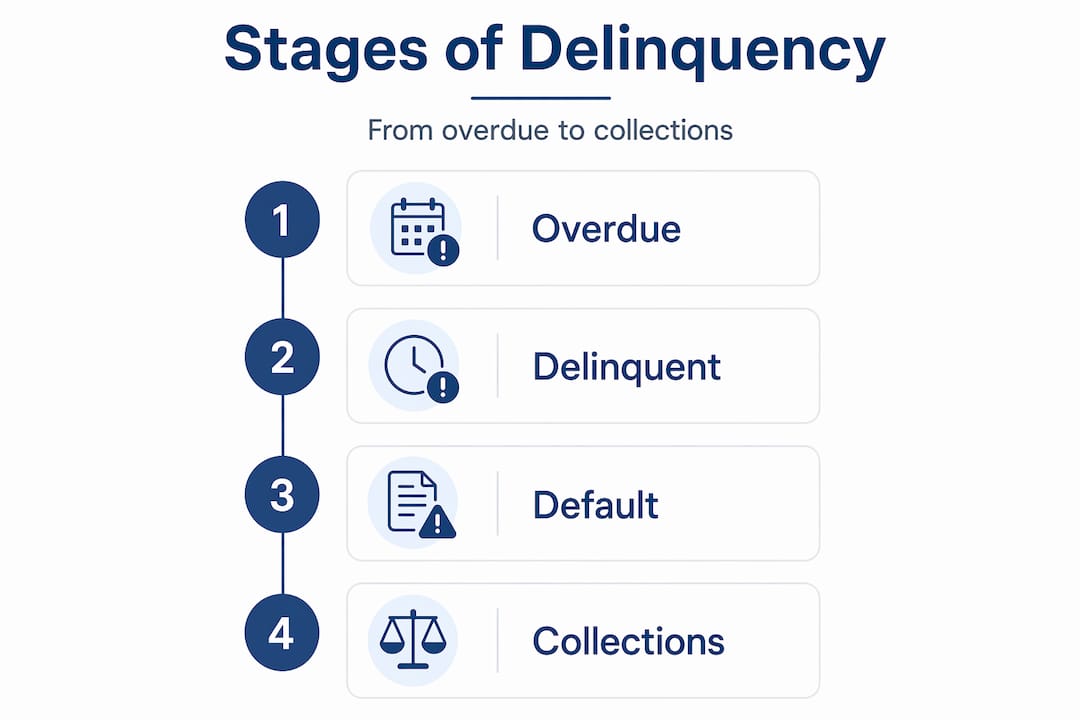 Vertical timeline stages of delinquency process
