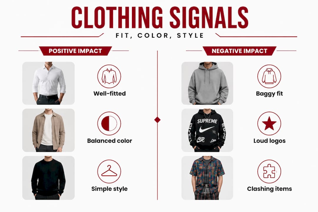 Infographic comparing positive and negative clothing signals