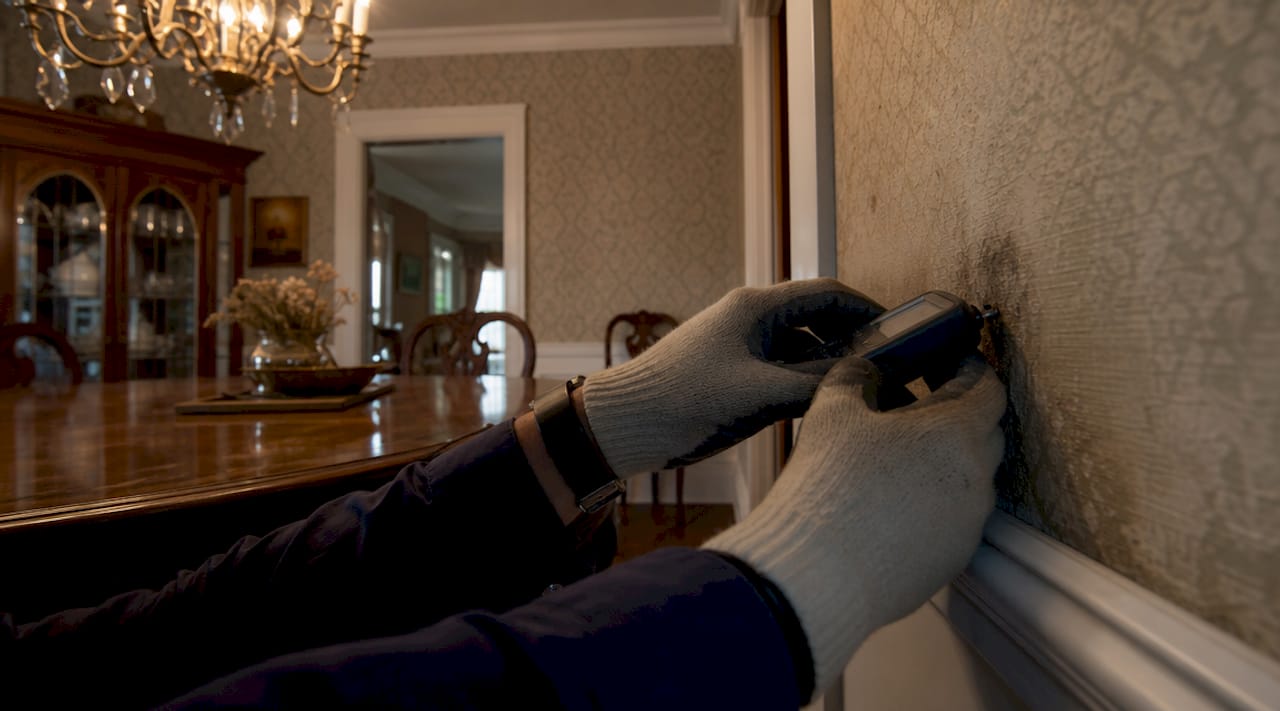 Inspector using moisture meter detecting hidden mold
