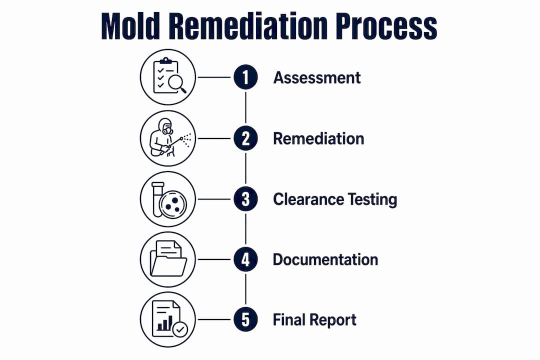 Infographic outlining mold remediation process steps