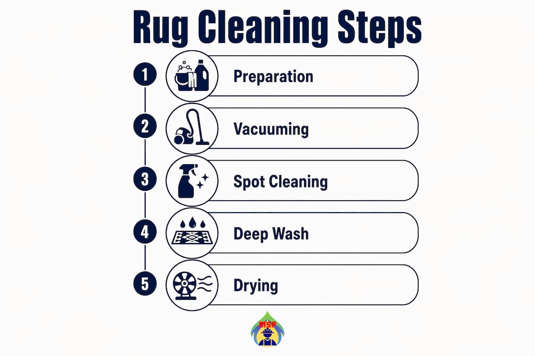 Infographic depicting step-by-step rug cleaning process