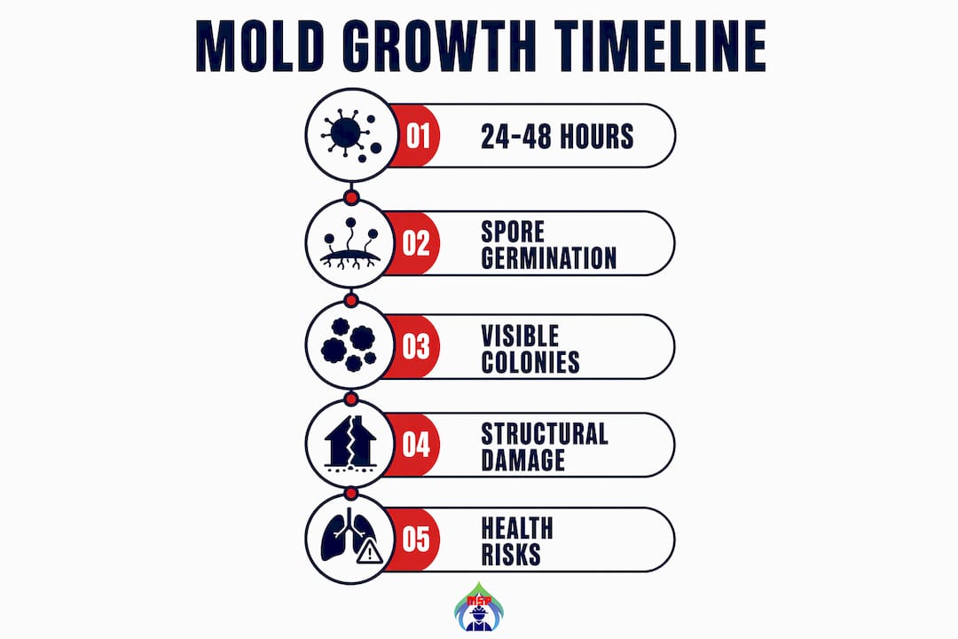 Infographic showing mold growth timeline in stages