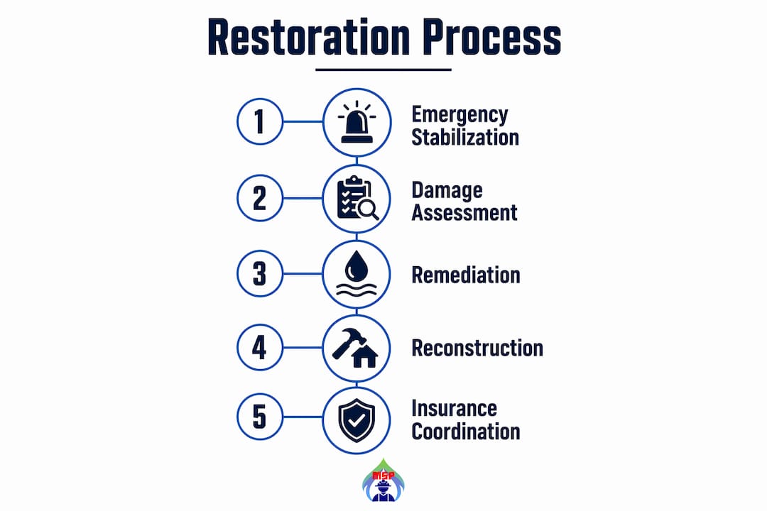 Infographic showing commercial disaster restoration process steps