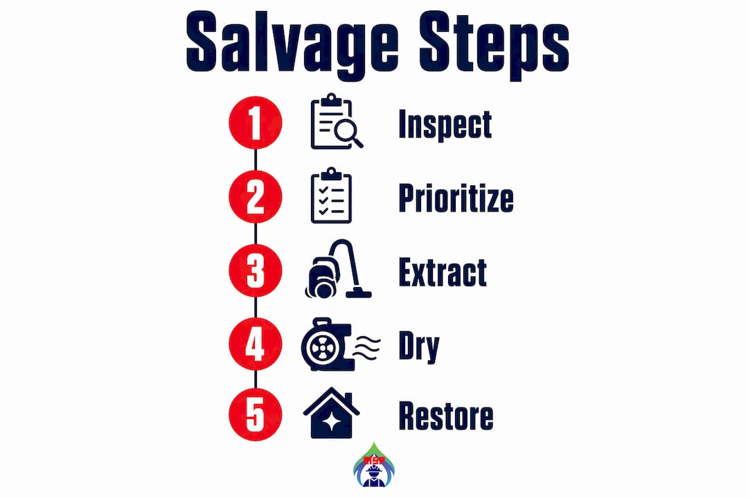 Infographic illustrating water damage salvage steps