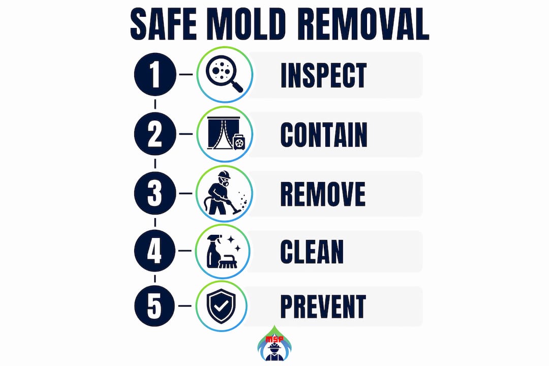 Infographic with 5 steps for safe mold removal process