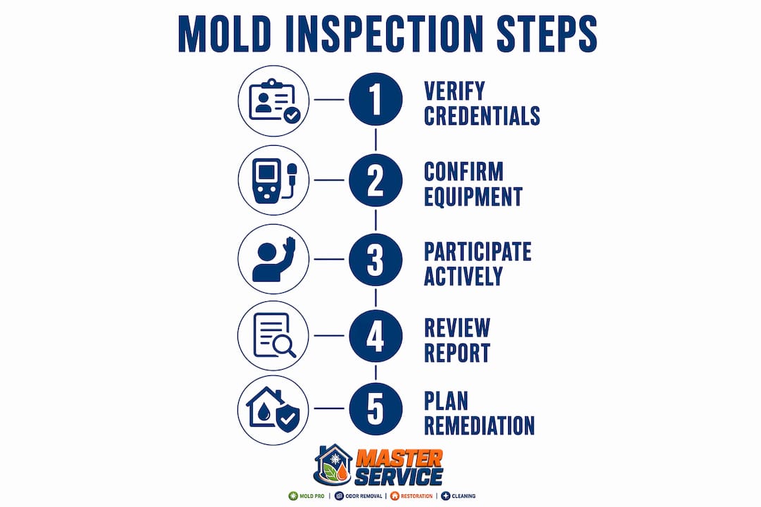 Infographic illustrating key mold inspection steps