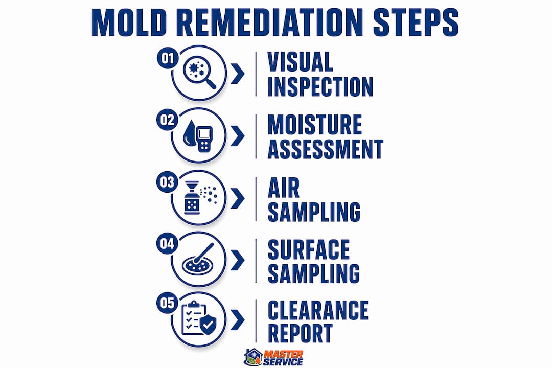Infographic showing mold remediation verification steps in process flow