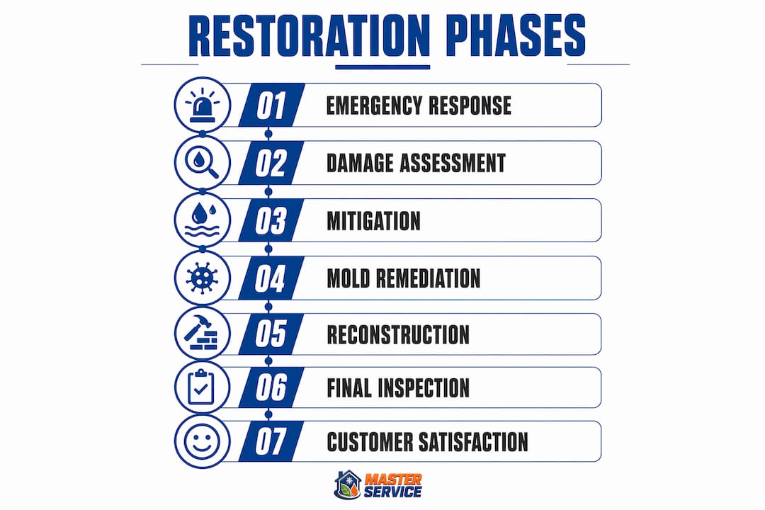 Infographic illustrating seven restoration project phases