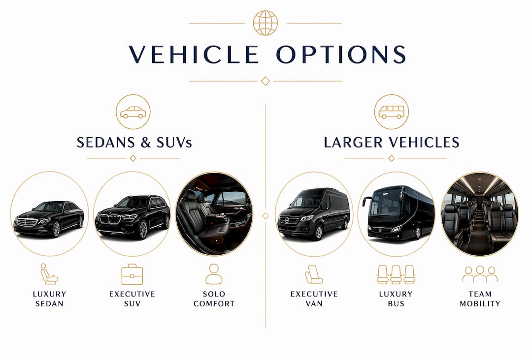 Infographic comparing vehicle types for media tours