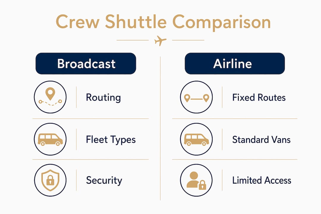 Infographic comparing broadcast and airline crew shuttles