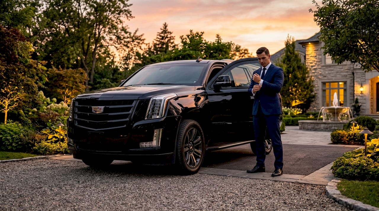 Armored Cadillac Escalade in luxury garage