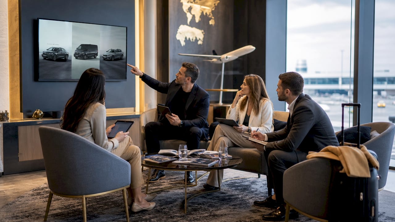 Media team discussing transport options
