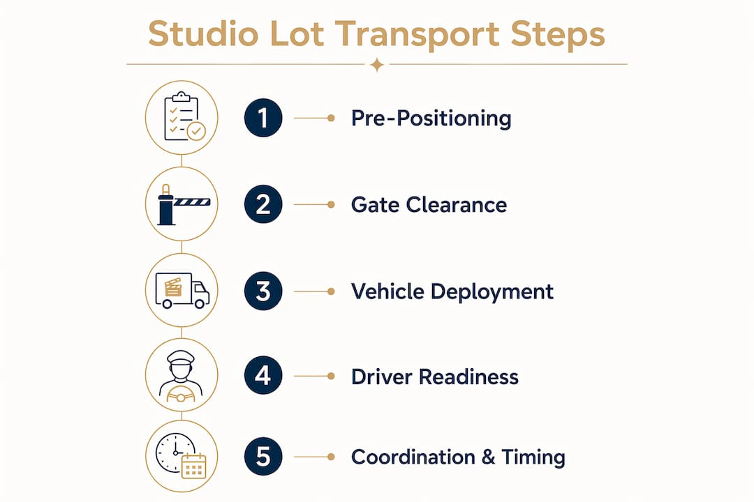 Infographic showing key studio lot transportation steps