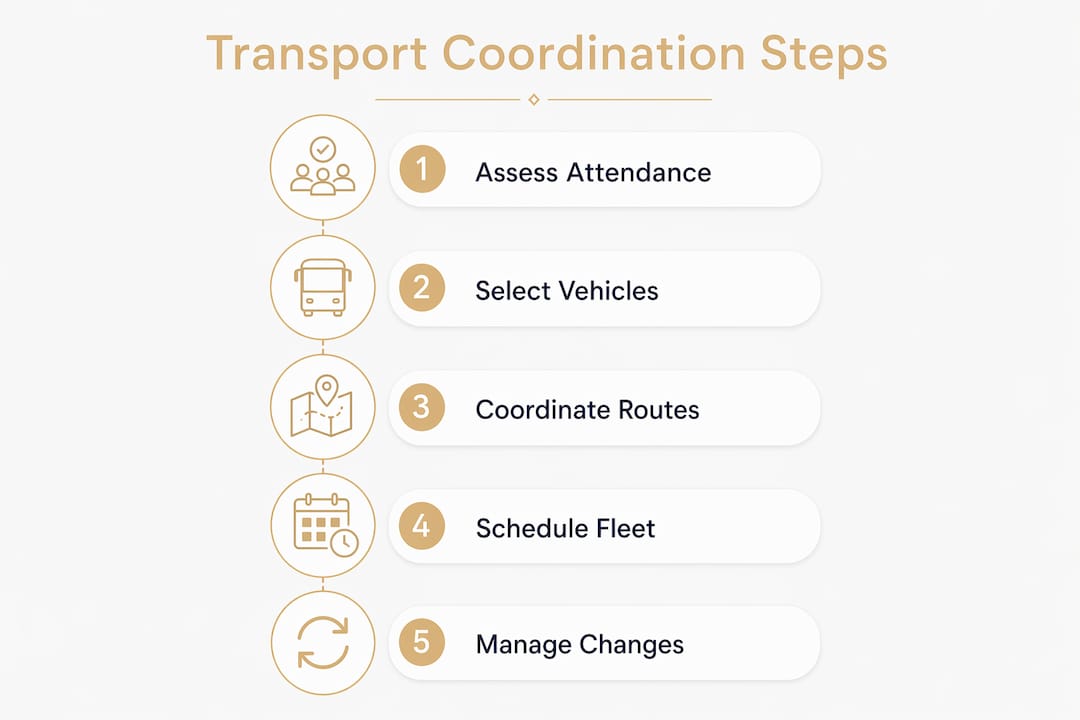 Infographic outlining transport coordination steps for conventions