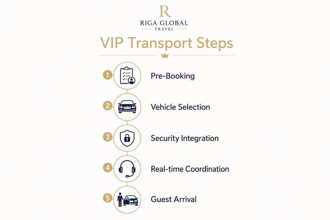 Infographic illustrating VIP transport management steps