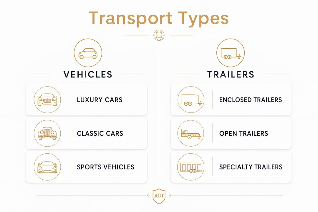 Infographic comparing vehicle and trailer types for transport