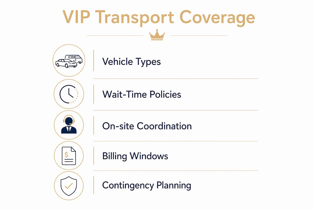 Infographic outlining key aspects of VIP sports transport coverage