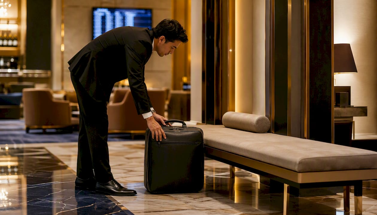 Chauffeur staging luggage inside FBO lounge