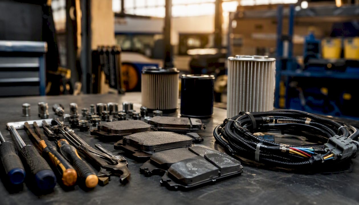 Close-up of shuttle maintenance tools and parts