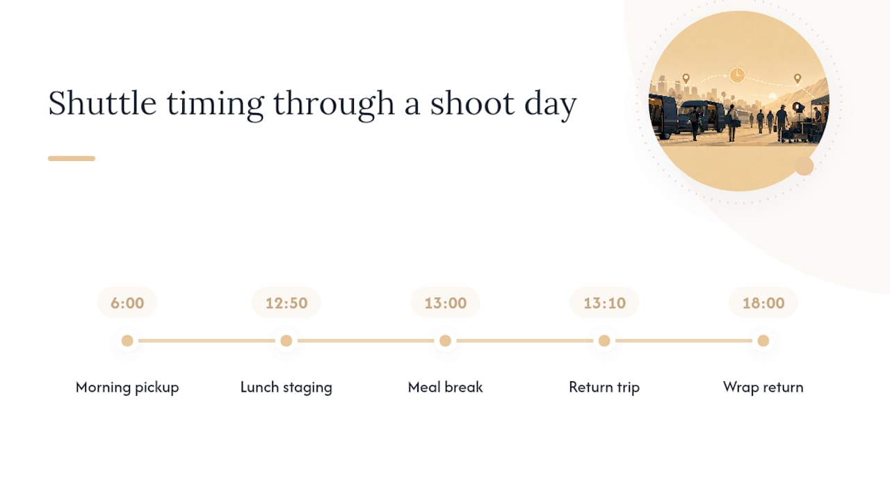 Diagram of shuttle scheduling around talent call and meal breaks