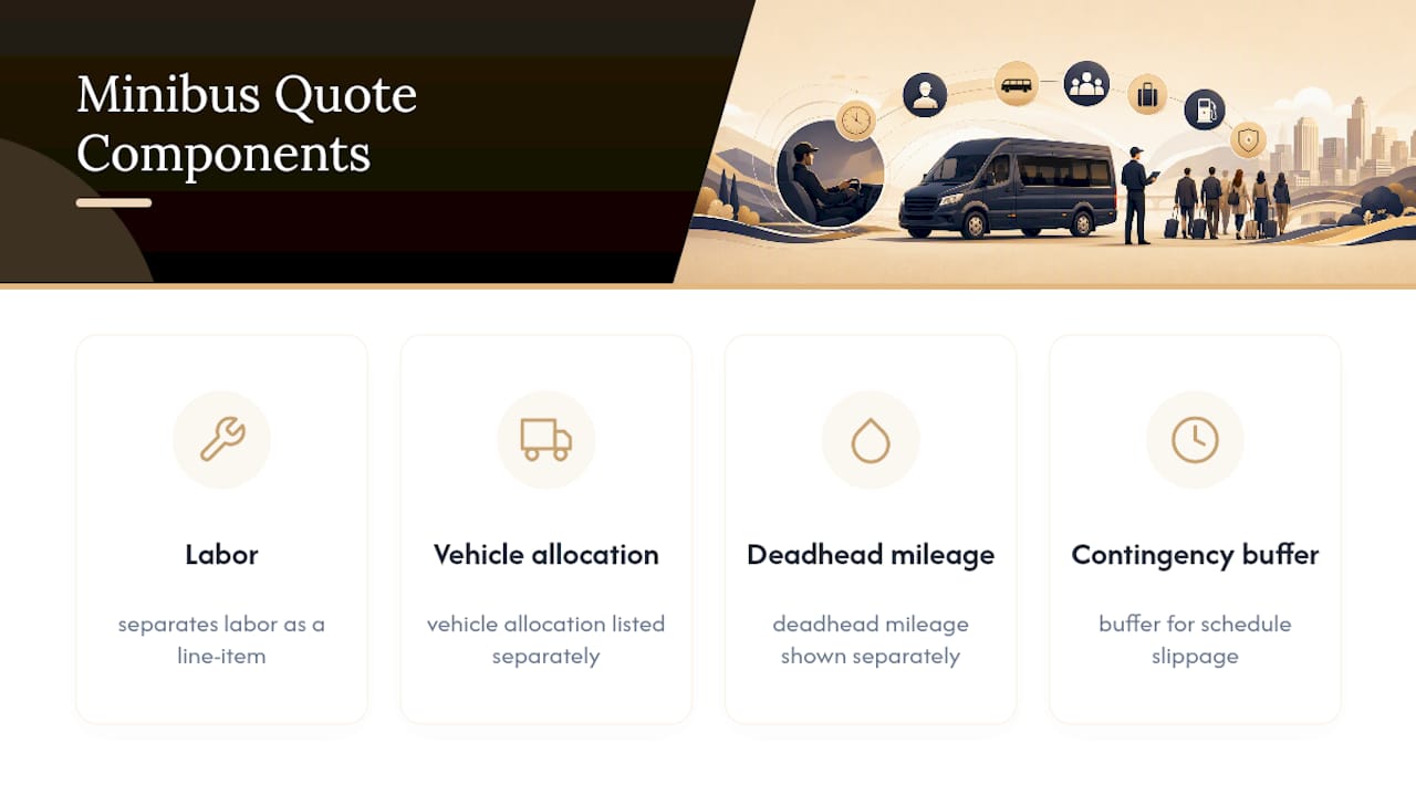 Four components of an itemized minibus quote