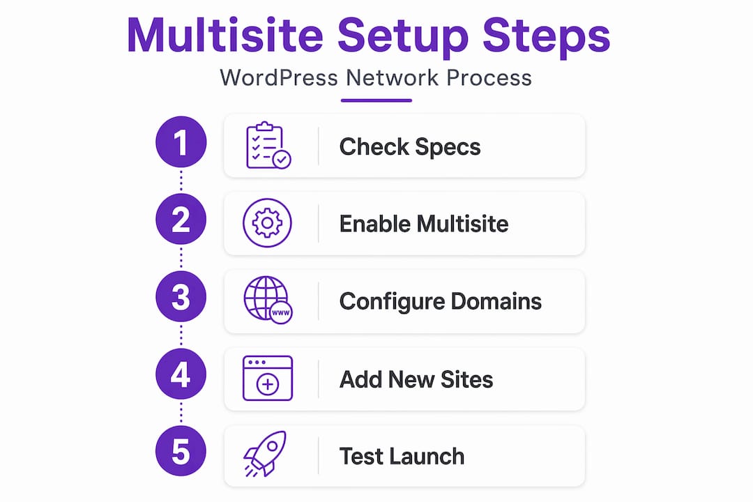 Infographic showing WordPress multisite setup steps