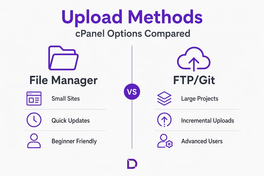 Infographic comparing cPanel upload methods