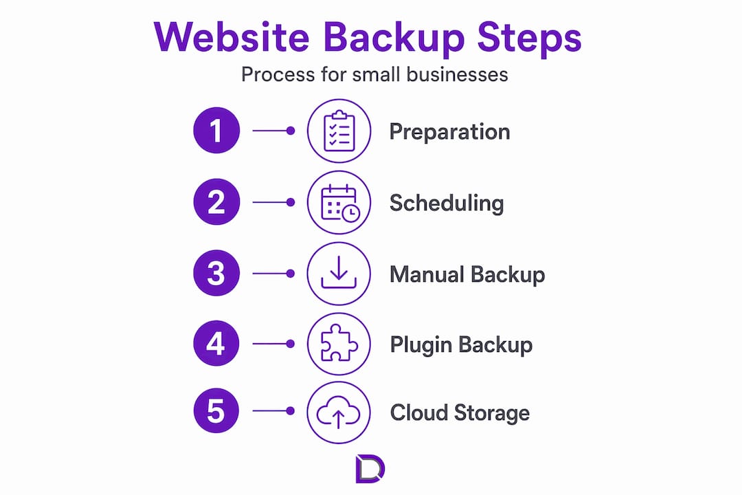 Infographic showing website backup process steps
