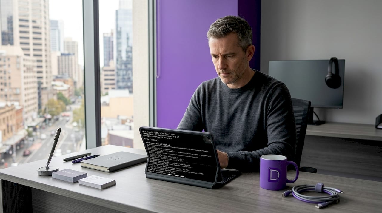 Software architect reviewing cloud deployment logs