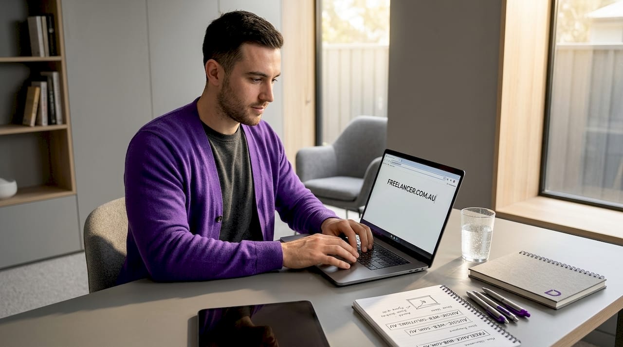 Person entering web address at home workspace