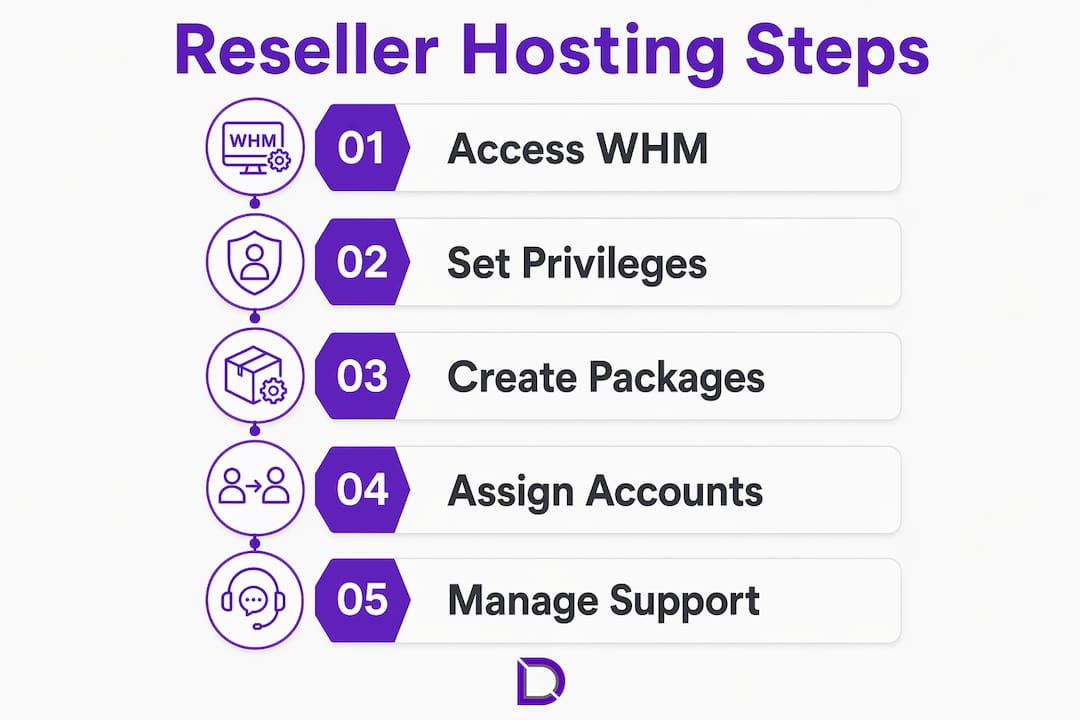 Infographic outlining reseller hosting account steps