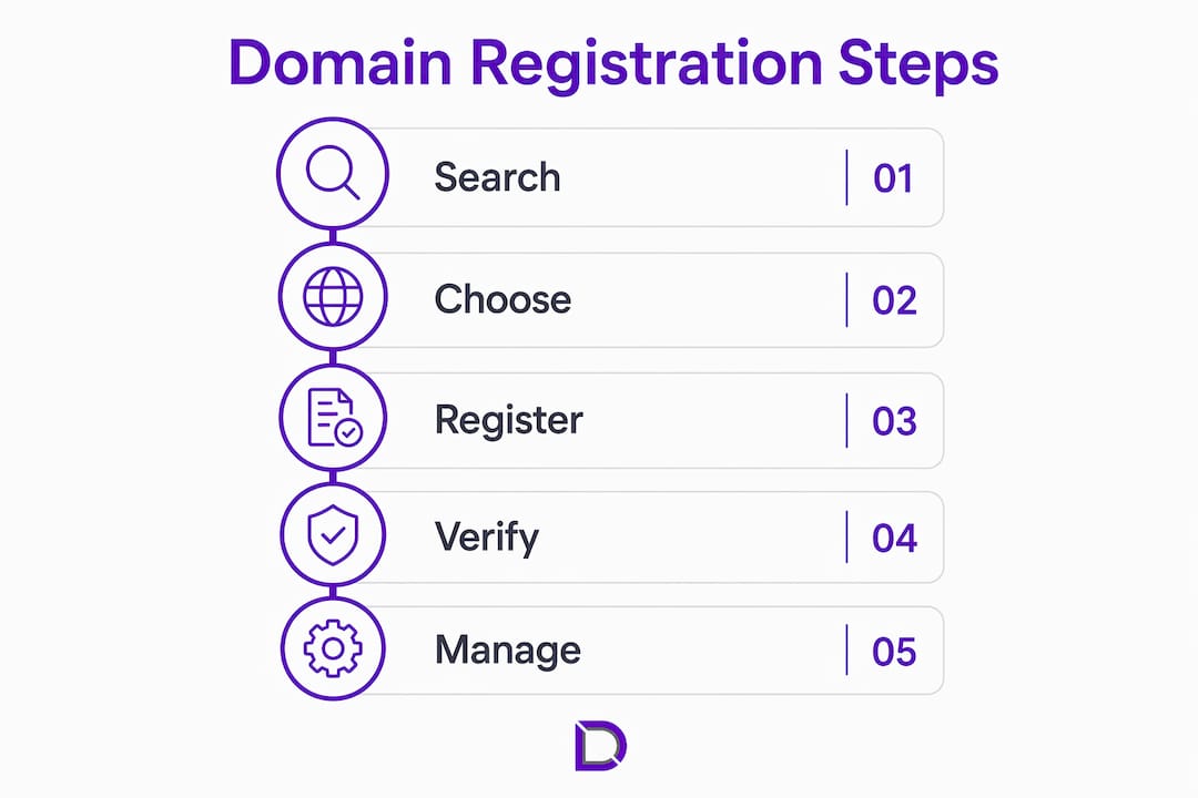 Infographic showing domain registration process steps