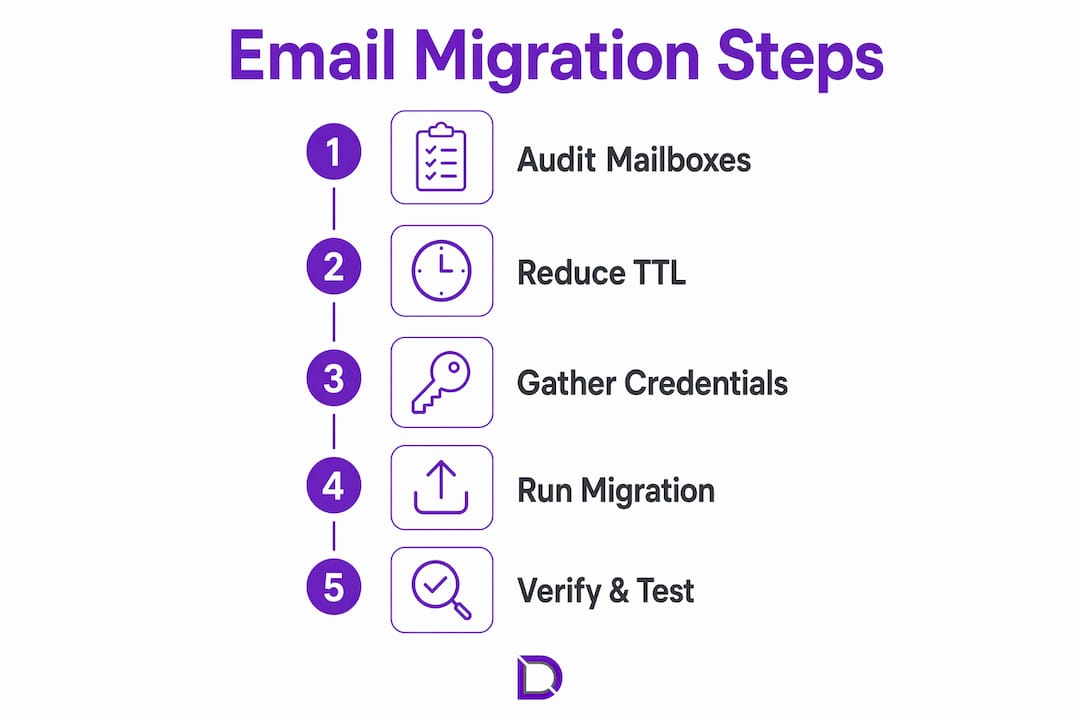 Infographic showing step-by-step email migration process