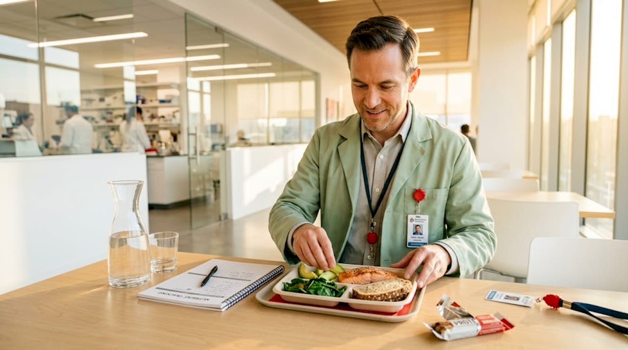 Lab technician preparing nutrient-rich meal tray