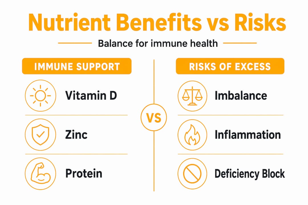 Infographic comparing immune nutrient benefits and risks
