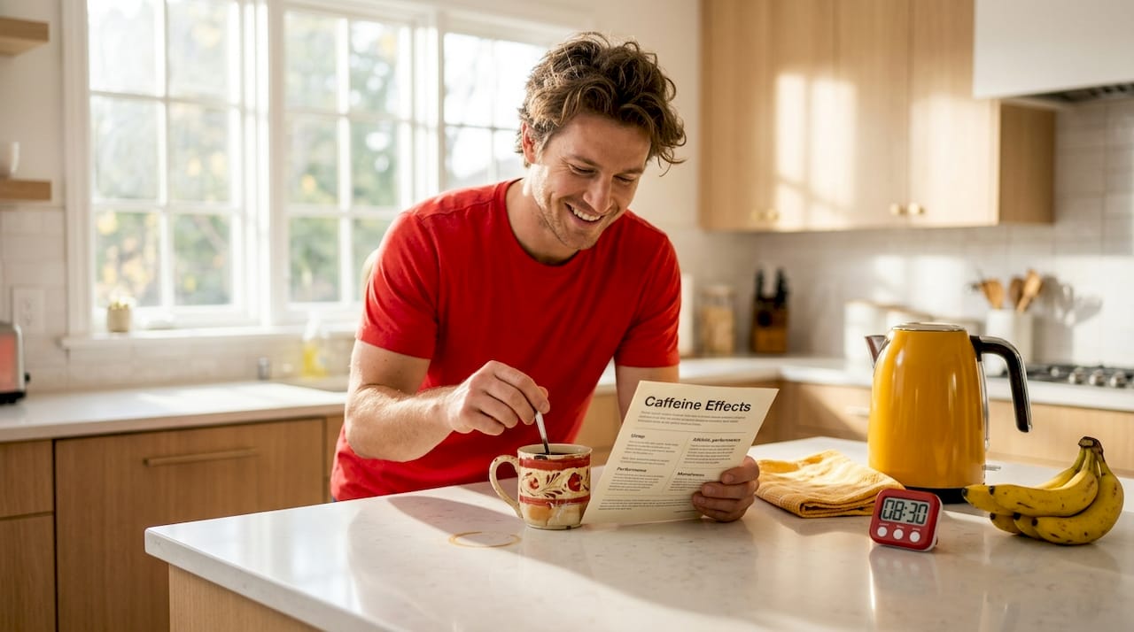 Man reading about caffeine thermogenic effects
