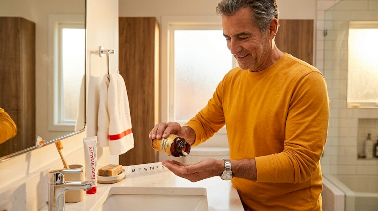 Man adding magnesium supplement to daily routine