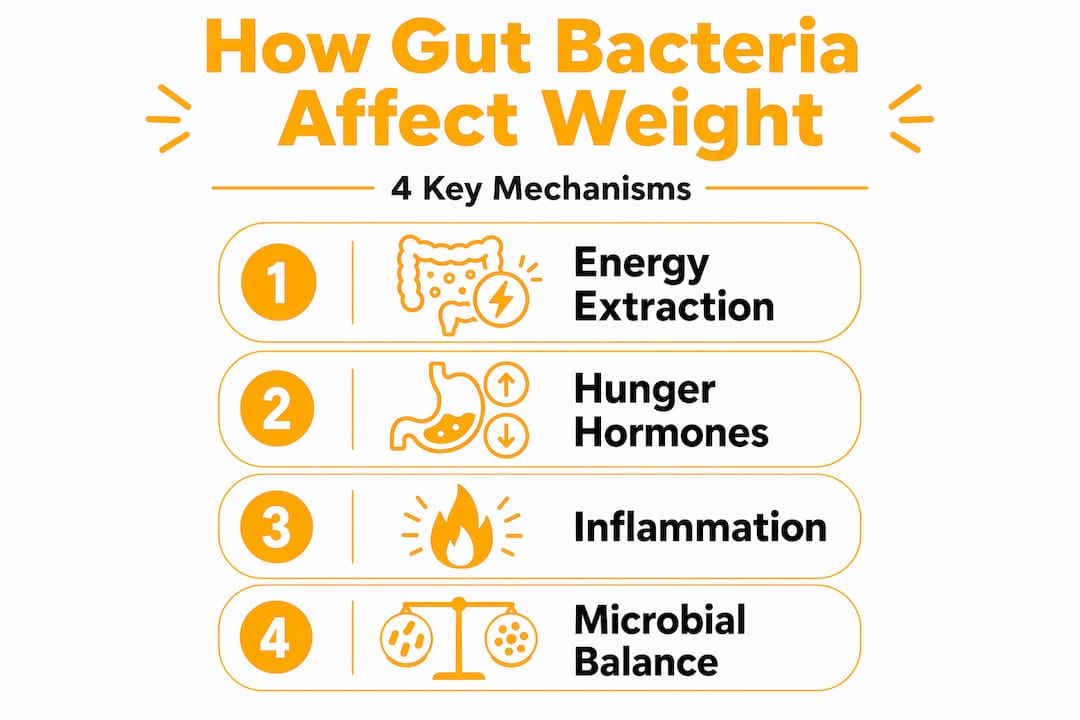 Infographic showing gut bacteria's impact on weight