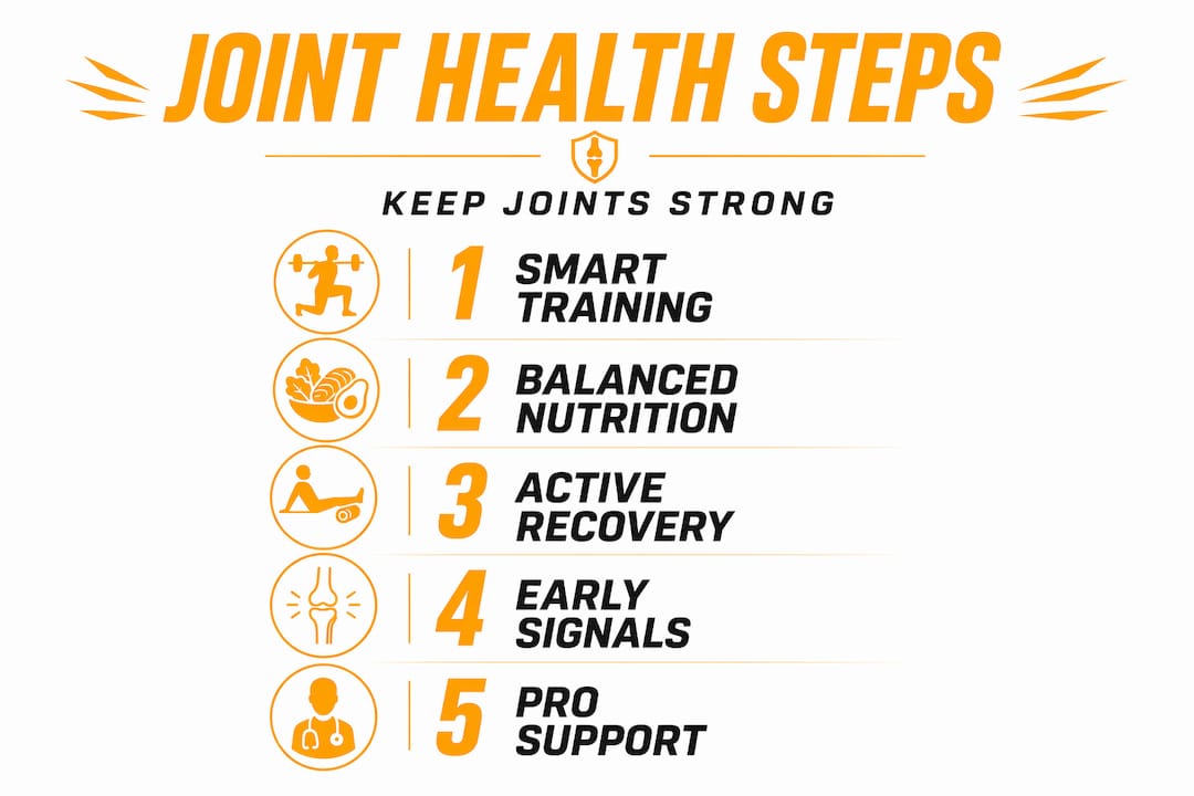 Infographic showing key steps for athlete joint health