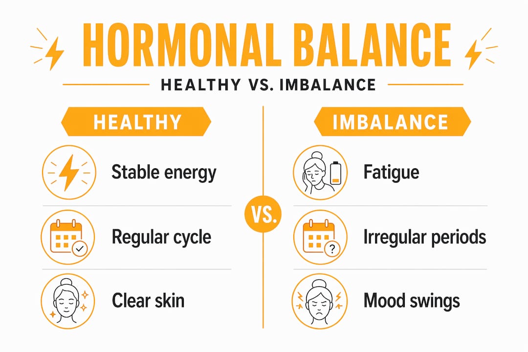 Infographic comparing healthy vs imbalance hormones