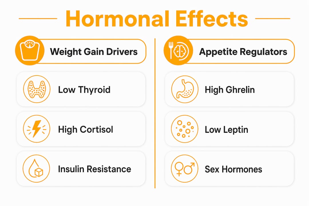Infographic comparing hormonal factors affecting weight gain