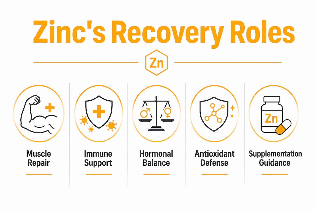 Infographic outlining zinc’s key roles in athletic recovery