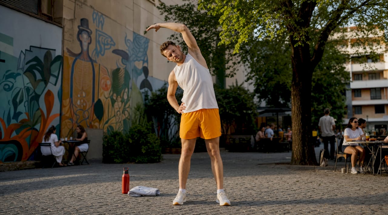 Man stretching outdoors supporting immune health