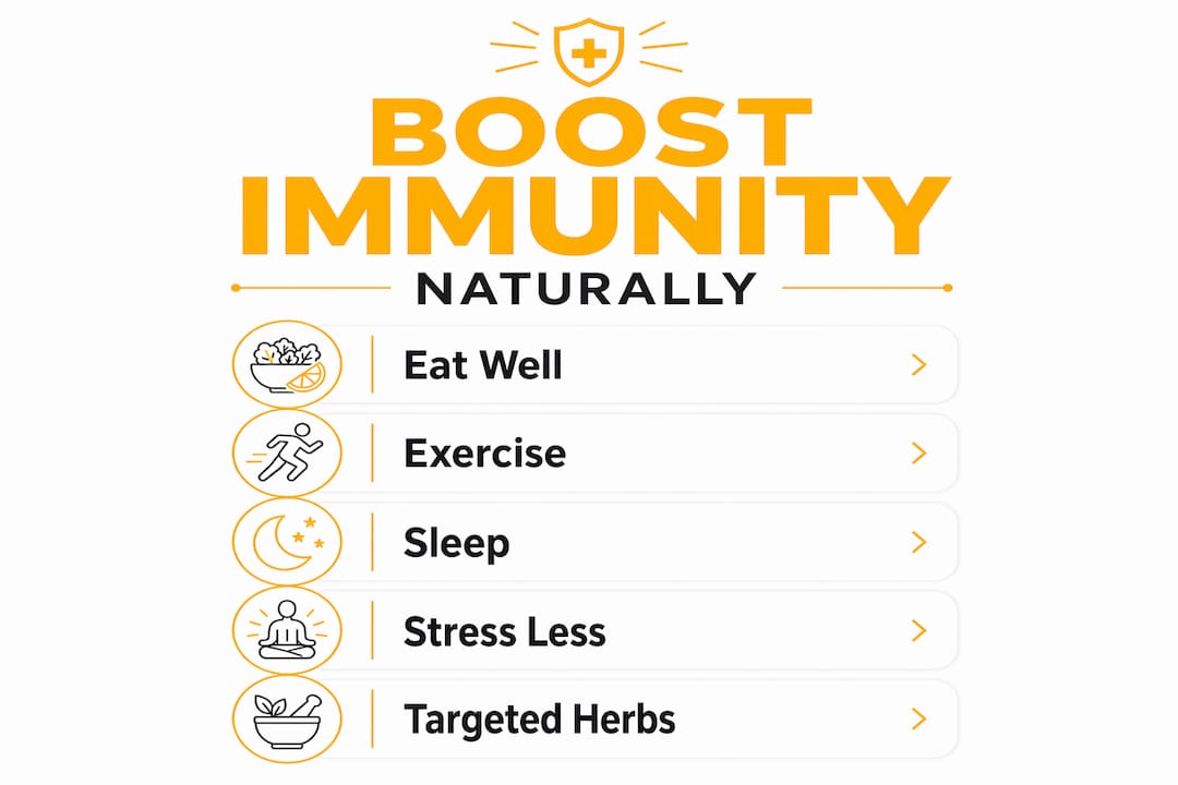 Infographic illustrating 5 natural steps to boost immunity