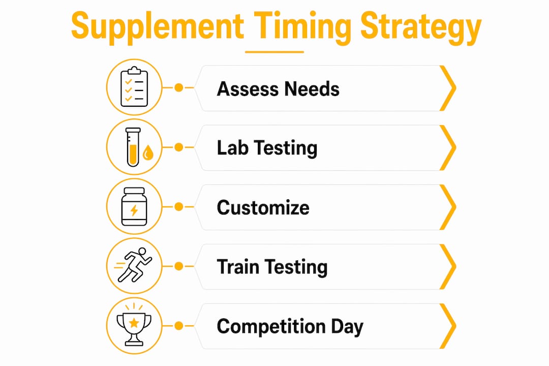 Infographic showing supplement timing steps for athletes
